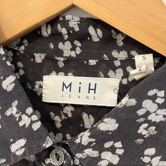 M i H Jeans Gray Printed Ramie Button Down Shirt S ($300) - Picture 3 of 5